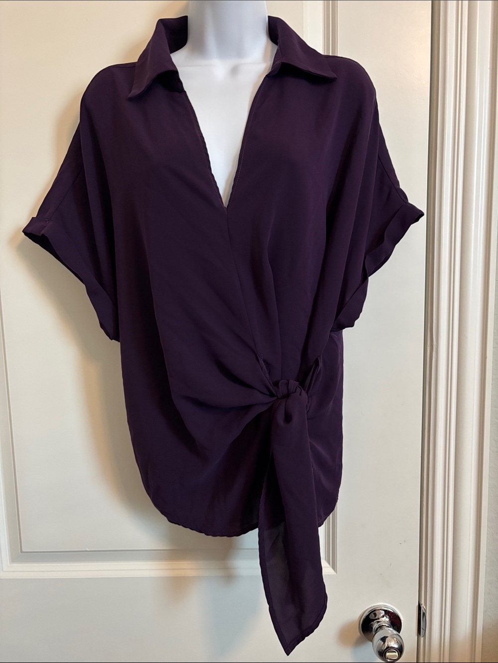 Eloquii Plum Knot-Front Collared Blouse